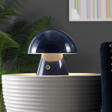 Porcini 7" Contemporary Bohemian Rechargeable/Cordless Iron Integrated LED Mushroom Table Lamp